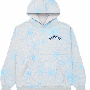 Sp5der Blue and White Hoodie (AOP All Over)